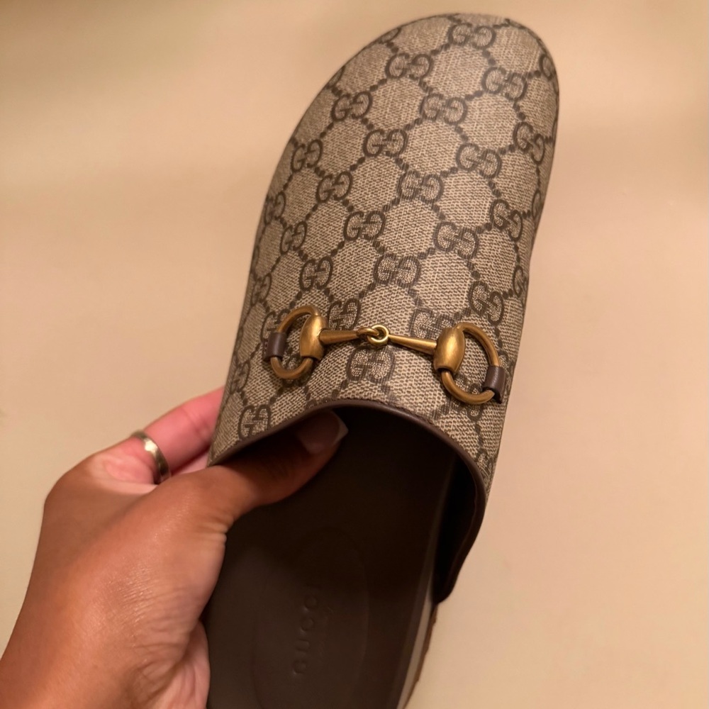 Gucci Beige Brown GG Supreme Horsebit Mule